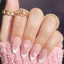 ZDHSOY 24Pcs French False Nails White Tip - Medium Length Fake Nails French Tip Press on Nails, Almond Pink with Ballet Heart Design for Women Girls (Ballet Heart Design)