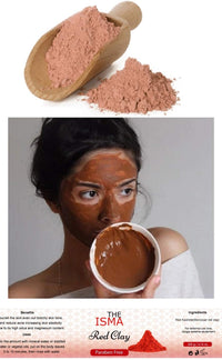 THE ISMA Moroccan Clays Ghassoul Powder, Green Clay, Red Clay and White Clay of Sizes 100g and 200g for Cleansing Facial and Hair mask (100g, Red Clay)