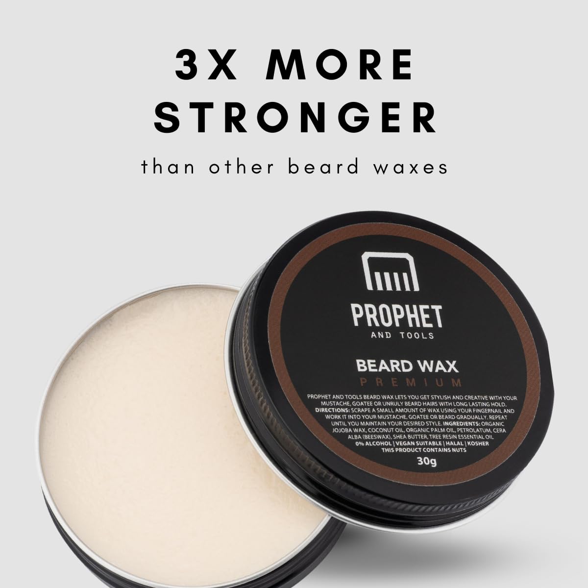 Prophet and Tools | Level 3 Strong Hold Wax for Beard & Hair - Great to Shape, Style and Control - Holds for up to 24hrs and Easily Washes Out - Moustache Styling Stick Included