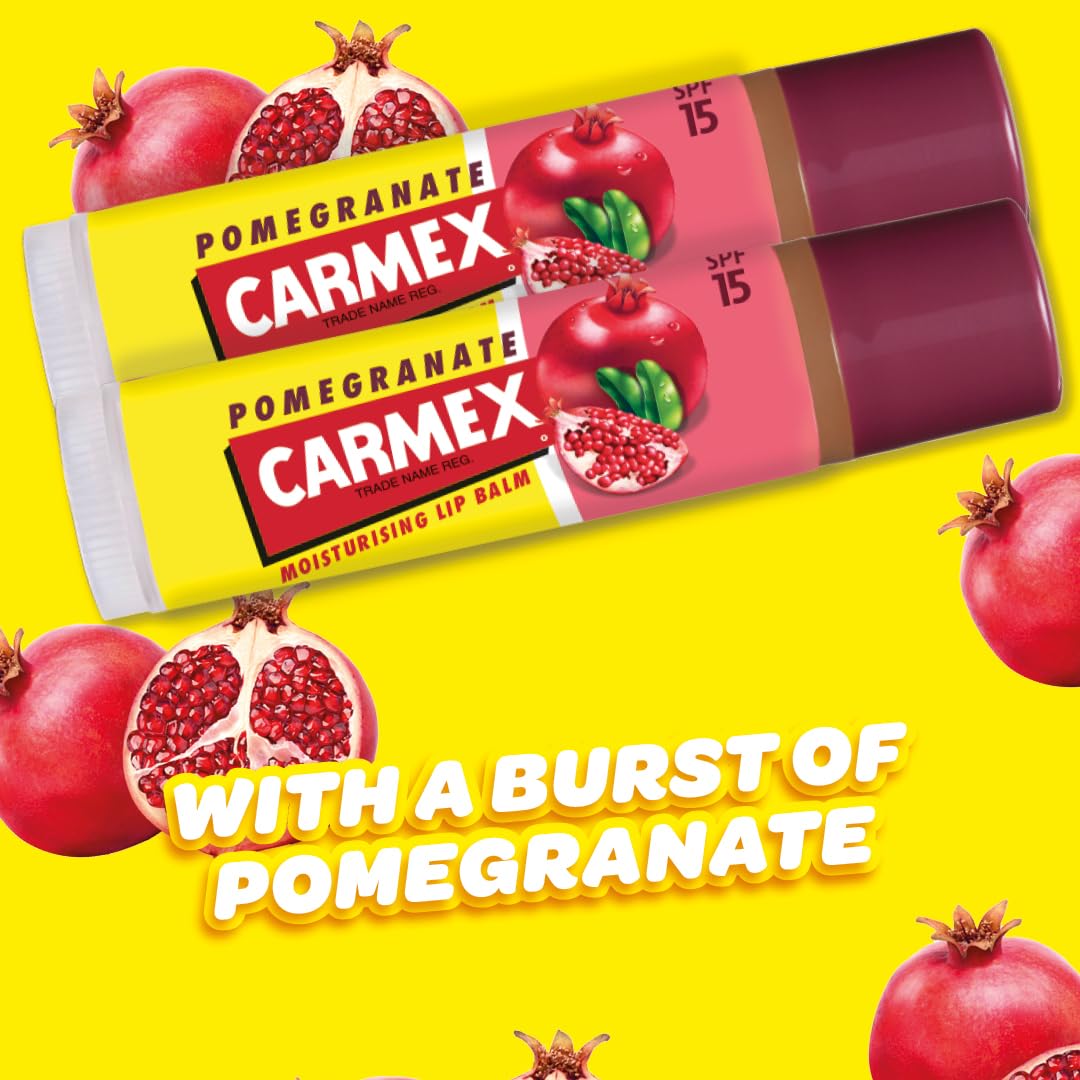 Carmex Pomegranate Click Stick Set Multipack With SPF 15 For Sun Protection Soothes And Repairs Dry, Cracked Lips Intensely Hydrating Winter Lip Care Formula (Pack Of 2)