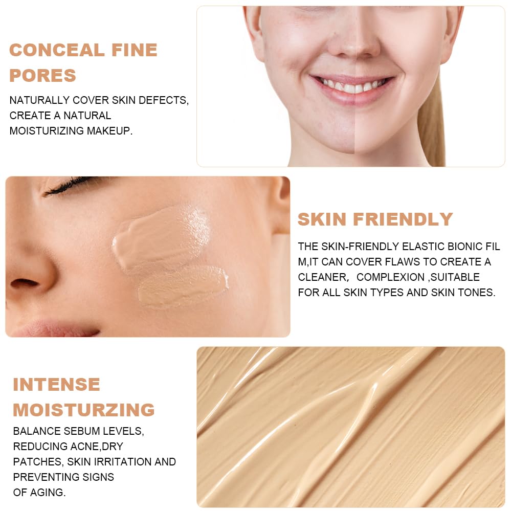 LOPHE 2 Pcs Mushroom Head Air Cushion CC Cream, Moisturizing & Oil Control Foundation Cover Concealer, Long Lasting Air Cushion CC Cream with Mushroom Makeup Sponge, Liquid Foundation CC Cream for Makeup