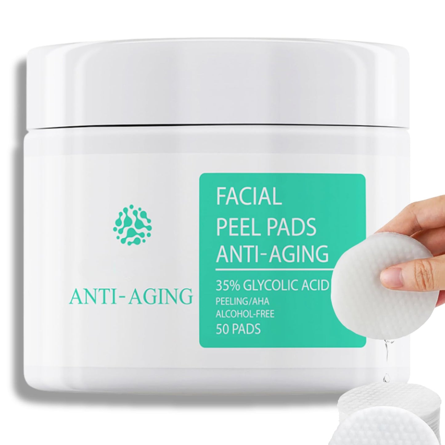 Trendyfave 50 Pads Anti-Aging Glycolic Acid Resurfacing Pads 35%, Glycolic Acid Pads for Face and Body, Exfoliating Face Pads with Vitamins B5, C & E, Green Tea, Glycolic Acid Face Wash for Cleansing Peeling