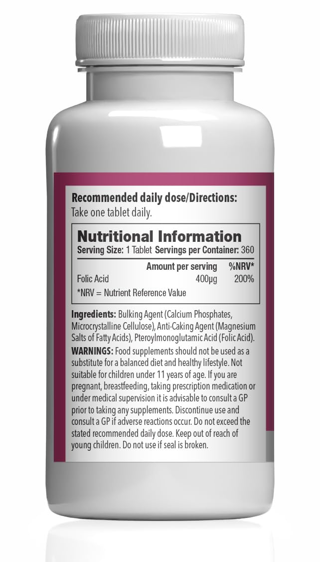 Simply Supplements Folic Acid 400µg (Vitamin B9) | 360 Vegan Tablets | 12 Months' Supply