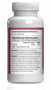 Simply Supplements Folic Acid 400µg (Vitamin B9) | 360 Vegan Tablets | 12 Months' Supply