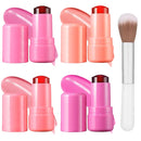 Generic 4 Pcs Jelly Blush Stick, Waterproof & Sweatproof 3-in-1 Multi-Use for Cheeks Lips Eyes, Long-Lasting 12-Hour Hydrating Formula with Hyaluronic Acid, Portable 4-Color Set with Nude (4PCS)