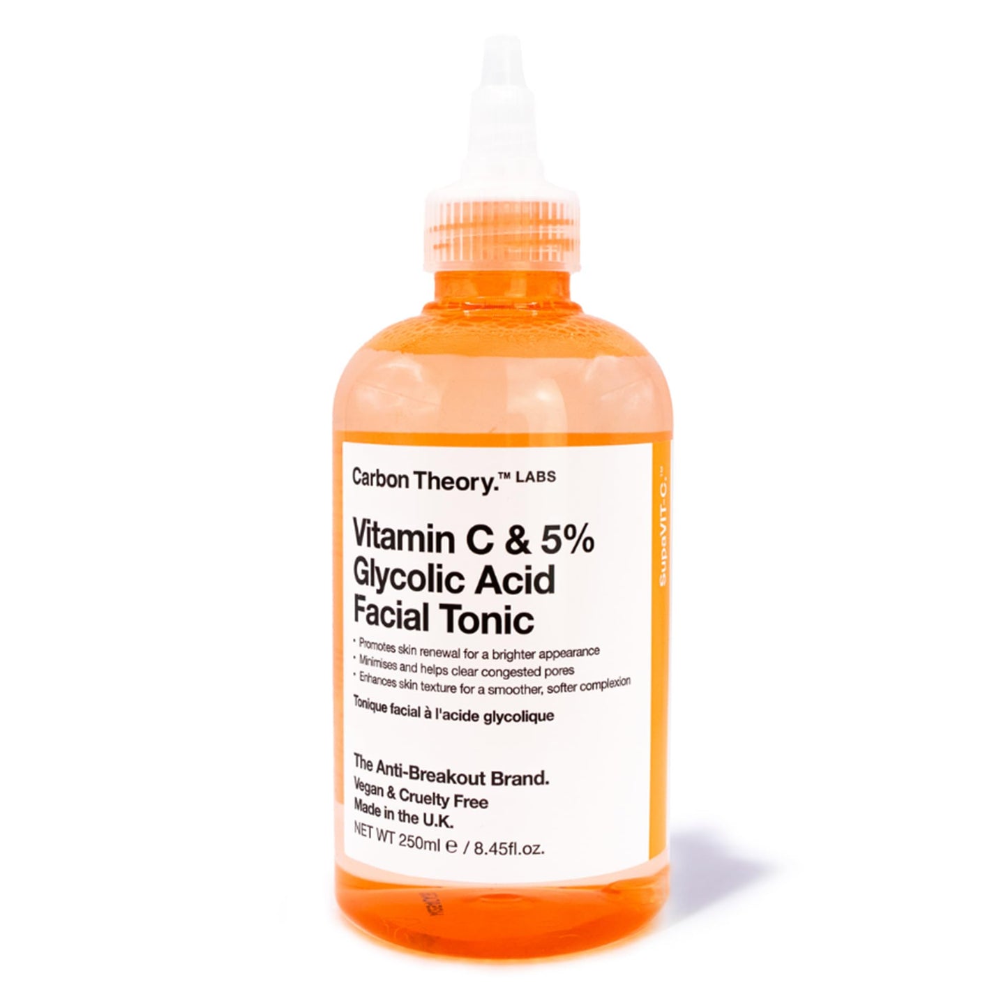 Carbon Theory Vitamin C and 5% Glycolic Acid Face Toner for Tired Dull Looking Skin, Minimises and Clears Congested Pores and Helps Improve Skin Texture and Tone 250ml