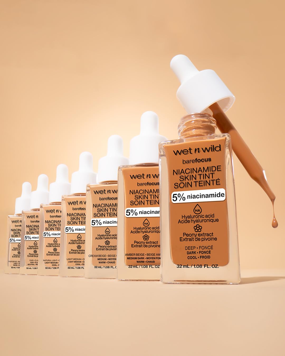 Wet n Wild Bare Focus Niacinamide Skin Tint, Hydrating Tinted Serum with Hyaluronic Acid, Lightweight Sheer-to-Medium Glow, Oil-Free Makeup, Medium Sand
