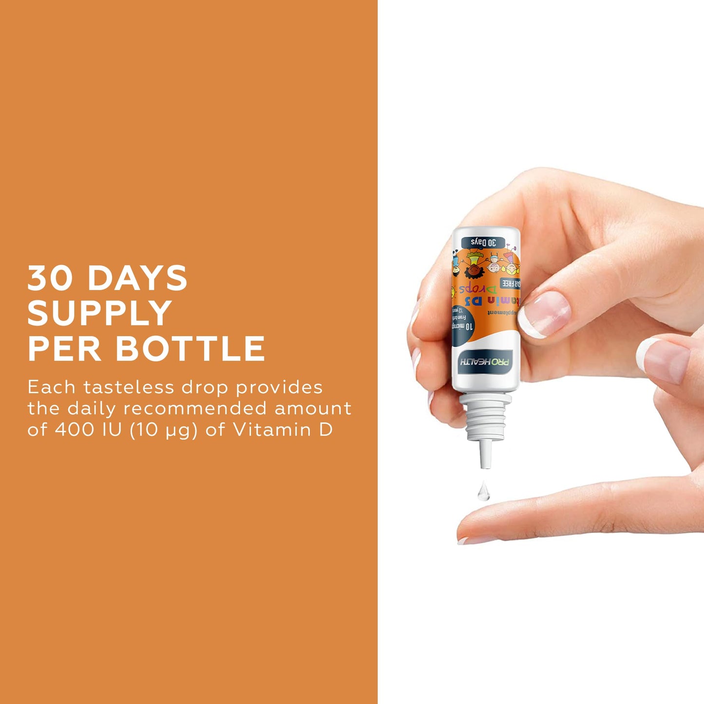 PROHEALTH Certified Preservative-Free Vegan Vitamin D3 Drops for Infants & Children - Sugar-Free, All-Natural, NHS Approved (30-Days Supply)