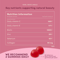 Nature's Bounty Hair, Skin and Nails Gummies - Pack of 60 Gummies, 30 Day Supply - with Collagen, Biotin, Zinc and Vitamins C and E - Supports Hair Growth and Healthy Shine