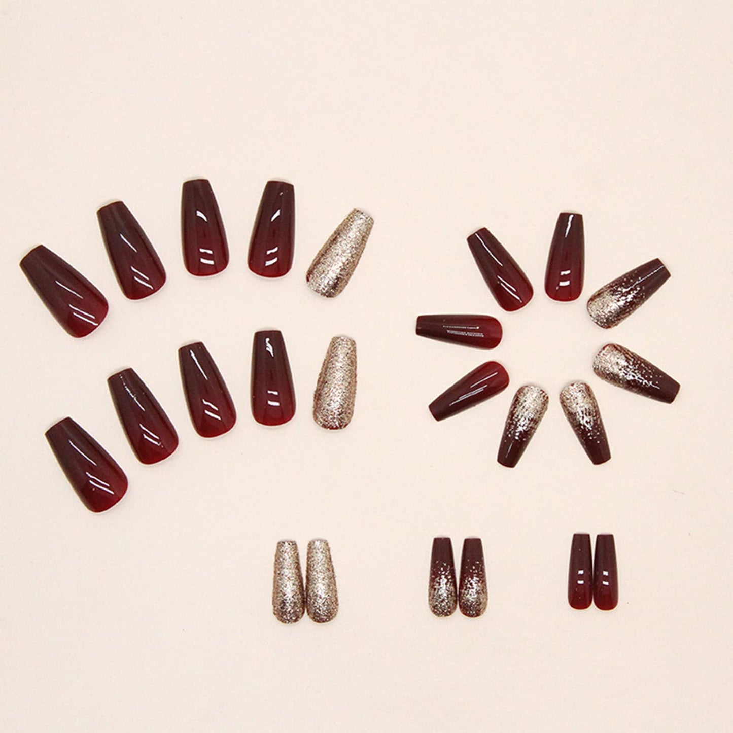 Ceboic 24Pcs Square False Nails Short, French Tip Stick on Nails Red Glitter Press on Nails, Fake Nails Set with Designs, Removable Acrylic Full Cover Glue-on Nails for Women Girls