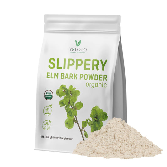 VELOTO Slippery Elm Bark & Slippery Elm Powder Organic 454g, 100% Pure Inner Bark, Natural Herbal Supplement, Soothes Throat, Cough & Digestive Health, Supports IBS, Acid Reflux, Vegan, Gluten Free, Non-GMO