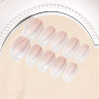 MouyouGlow Short False Nails, Square Pink Gradient White Chrome Glazed Donut Hailey Bieber Press on Nails with Glue, Natural Pink Ombre White Solid Fake Nails