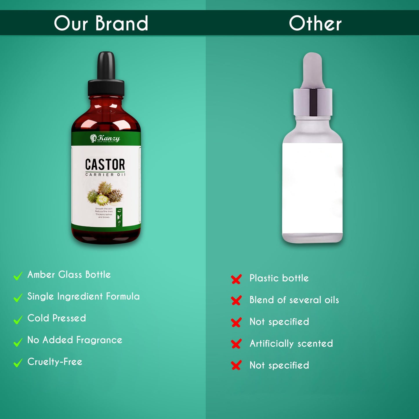 KANZY HAIR AND BEAUTY Kanzy Castor Oil for Eyelashes and Eyebrows 100ml Cold Pressed Castor Oil for Hair Growth 100% Natural and Pure Oil with Brushes For Hair, Beard, Nails and Skin
