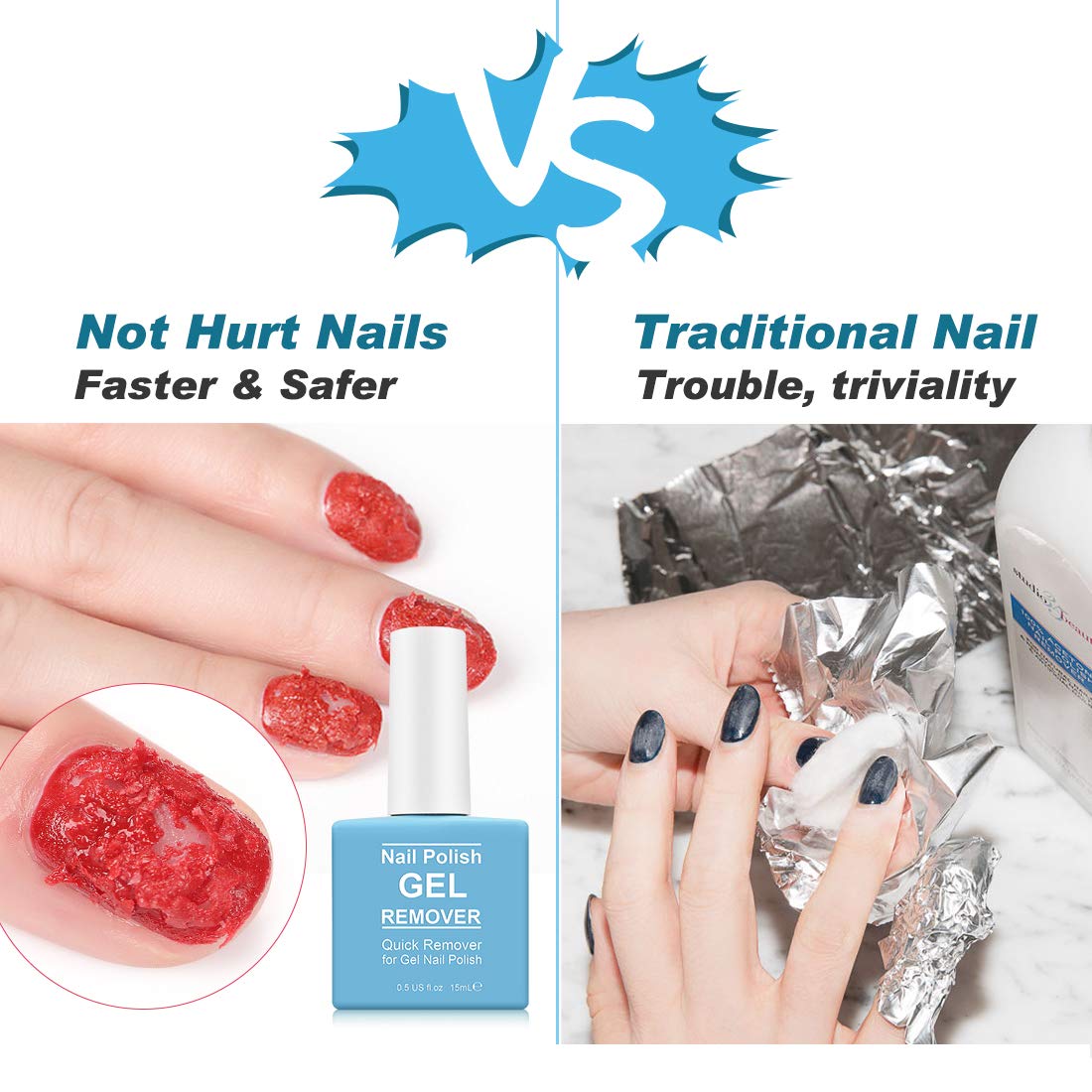IFUDOIT Gel Nail Polish Remover 2 pack, Professional Nail Varnish Remover, Easily & Quickly Remove Soak Off Gel Polish, Doesn't Hurt Nails, for UV Plastic Nails, Acrylic Nails, Natural Nails Blue