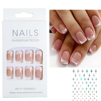 Generic French Tip Short False Nails, Square Press On Nails, 24 PCS Stick On Nails with Glue, Reusable Fake Nails for DIY Manicure, Elegant and Natural Look for Women DIY Nail Art, Parties Weddings Daily (A)
