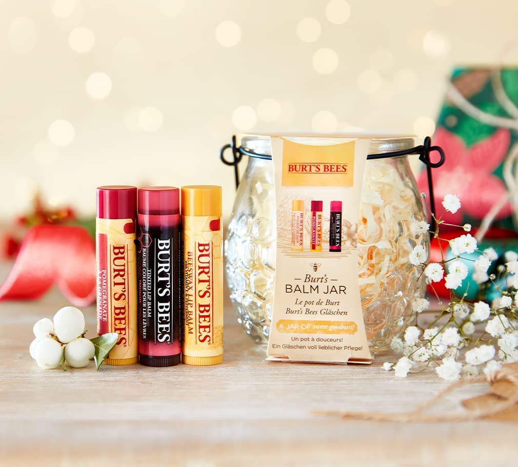 Burt's Bees Gift Set For Women, Beeswax Lip Balm, Pomegranate, Hibiscus Tinted, Balm Jar, 3x4.25g