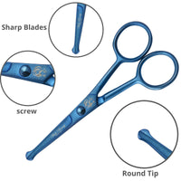 wish beauty,the royal elegance wishbeauty Kids Safety Round Tip & Curved Hair Scissors - Professional Salon Barber Scissors for Baby (Blue, 4.5")