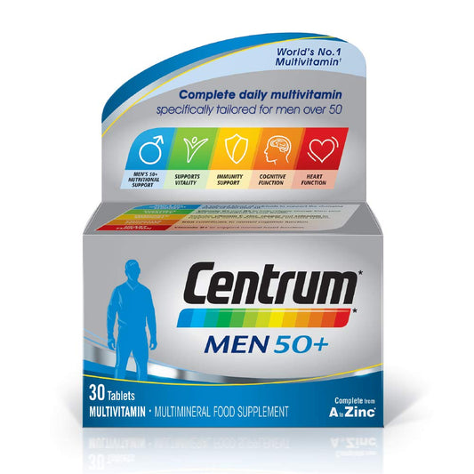 Centrum Men 50+ Multivitamin & Mineral Tablets, 24 essential nutrients including Vitamin D, Complete Multivitamin Tablets, 30 tablets