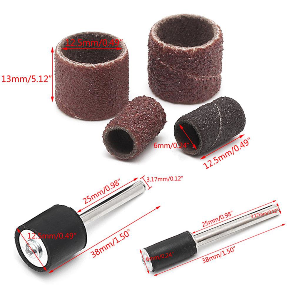 Littleduckling 104Pcs Sanding Band Drum Sleeve 60 120 320 Grit 1/4" 1/2" Nail Drill Sander with 4 Drum Mandrel for Dremel Rotary Tool