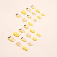 Agasar 24pcs Short Oval False Nails Yellow Stick on Nails Lemon Pattern Press on Nails Removable Glue-on Nails Fake Nails Acrylic Full Cover Nails Women Girls Nail Art Accessories