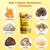 Seven Mushroom Powder | Medicinal Mushrooms Blend with Chaga, Reishi, Lion's Mane, Cordyceps | 100% Pure Organic Shroom Powder| Vegatox | 100g