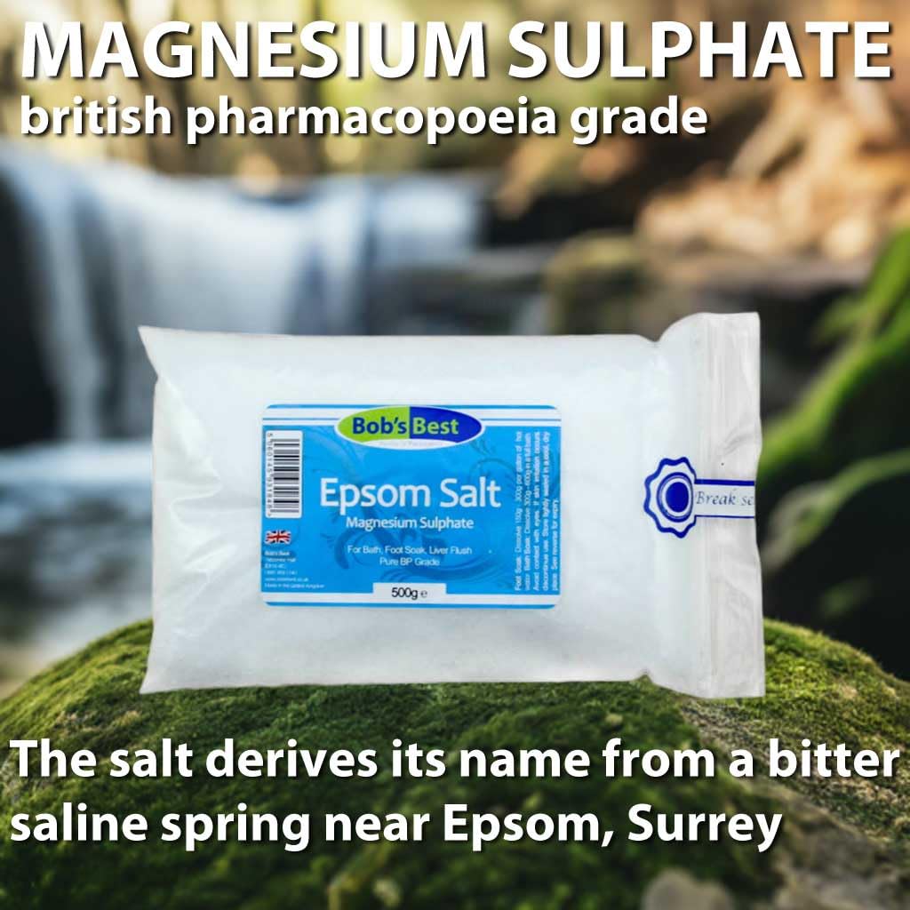 Bob's Best Pure Epsom Salts 500 Grams for Bath or Foot Soak - BP Grade Magnesium Sulphate Supports Muscle Recovery, Reduces Stress & Promotes Relaxation