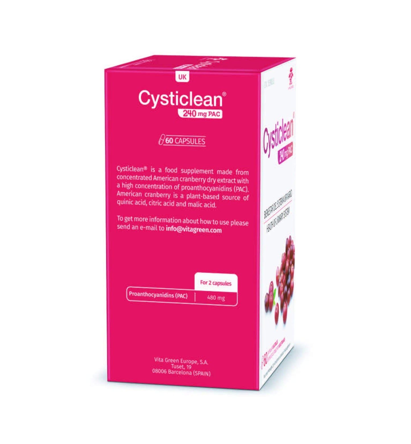 Cysticlean Health of Urinary System, 60 Capsule Suitable for Vegetarian, 240 mg PAC