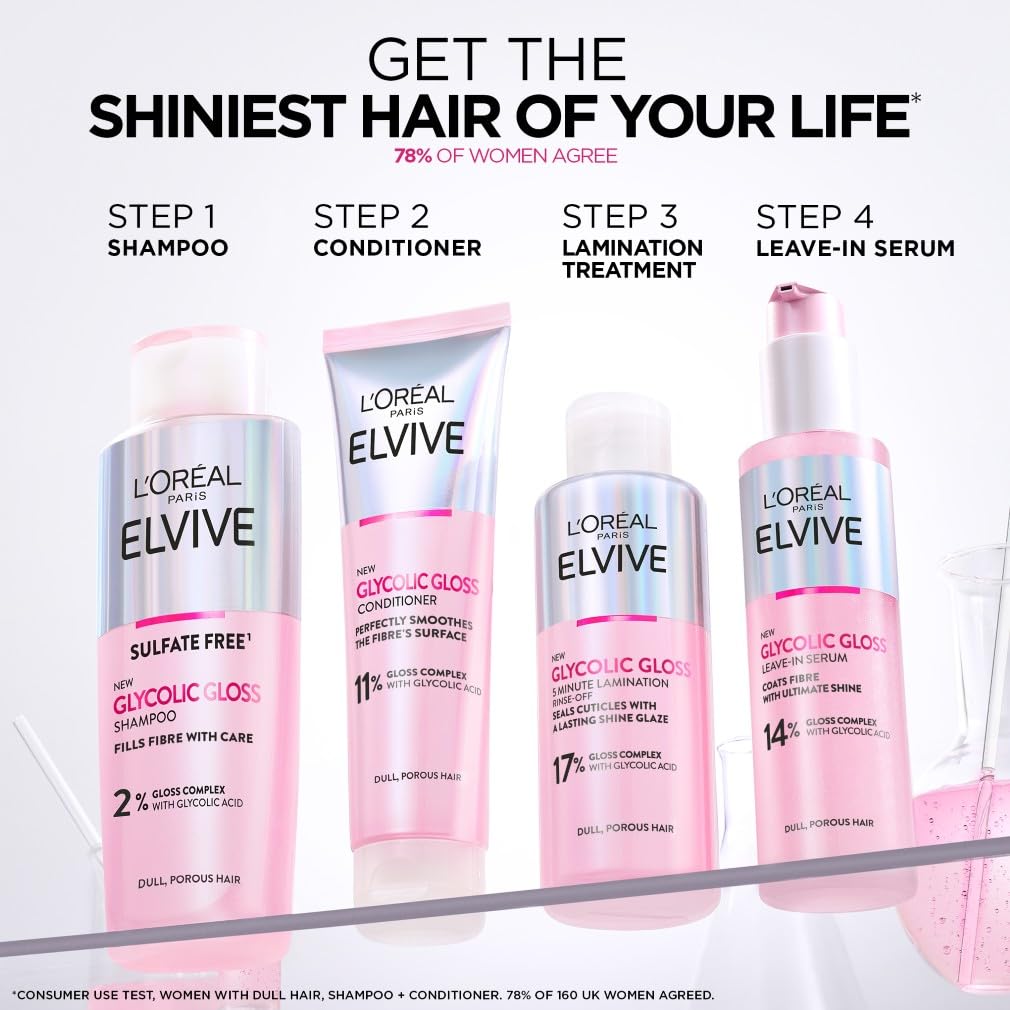 L'Oreal Paris Elvive Glycolic Gloss Conditioner, With Gloss Complex and Glycolic Acid, Fills and Seals Hair Fibres, For Long-lasting, Smooth and Shiny Hair, Ideal for Dull Hair, 150ml