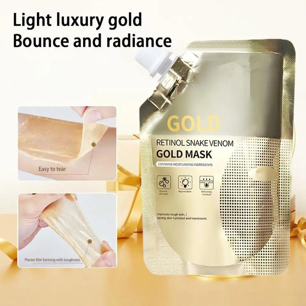 KlsyChry Retinol Snake Venom Gold Mask, Peptide Collagen Peel Off Facial Mask, Gold Anti-Aging Face Mask for Flawless Skin, Anti Wrinkles & Reduce Fine Lines, Clear Acne, Minimize Pores, Moisturizing, 100g