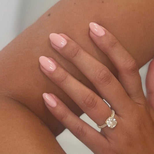 SXVME Light Pink Press-on Nails Short Oval - Simple Acrylic for Daily Wear, Natural Glue on Almond Solid Gel Full Coverage