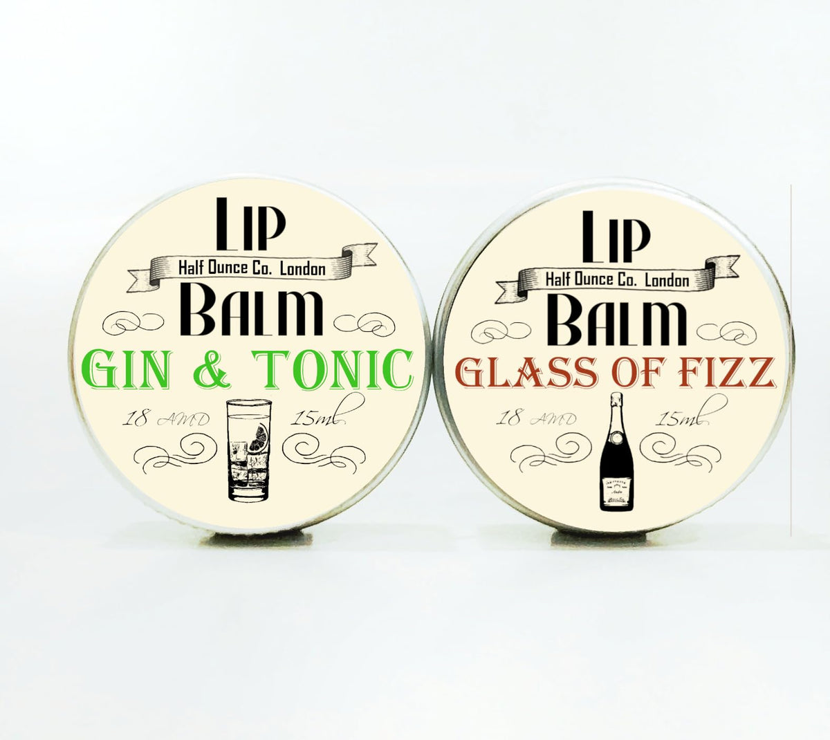 Gin & Tonic and Prosecco Lip Balms by The Prohibition Co. 2 x 15ml Tins