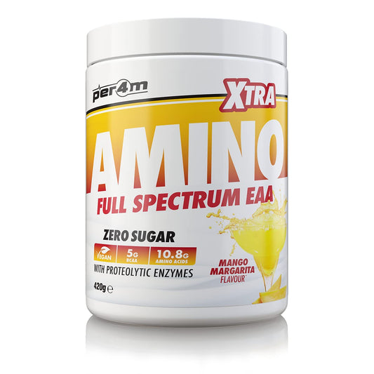 Per4m Amino Xtra | 30 Servings of Full Spectrum EAA with Proteolytic Enzymes | Vegan Friendly | Zero Sugar Amino Acid (Mango Margarita, 420g)