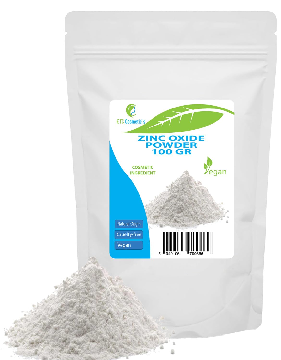 ETC Cosmetic`s Zinc Oxide Powder - 100 gr - Cosmetic Ingredient, high Purity Material, Non-Nano