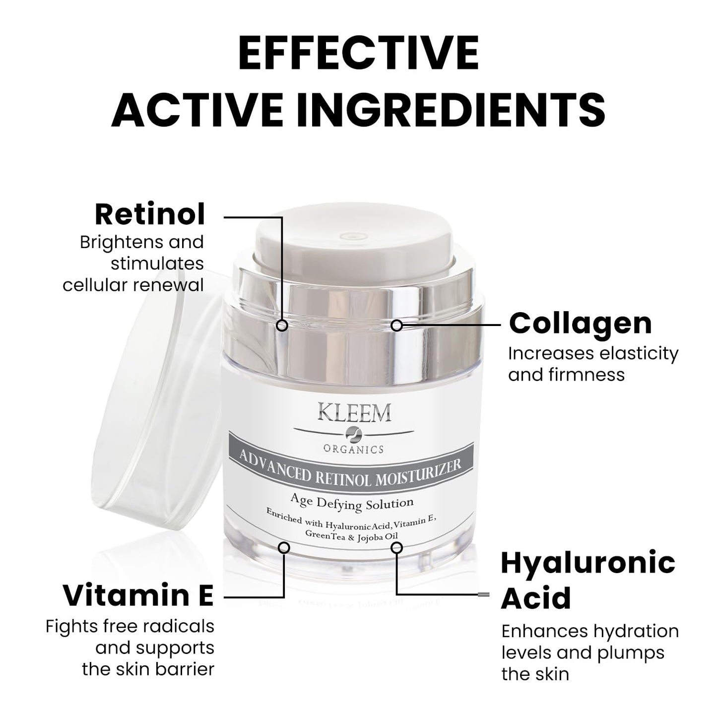Retinol Face Cream with Hyaluronic Acid & Vitamin E | The Best Anti Aging Cream to Reduce Wrinkles & Age Spots | Day & Night use | for Women
