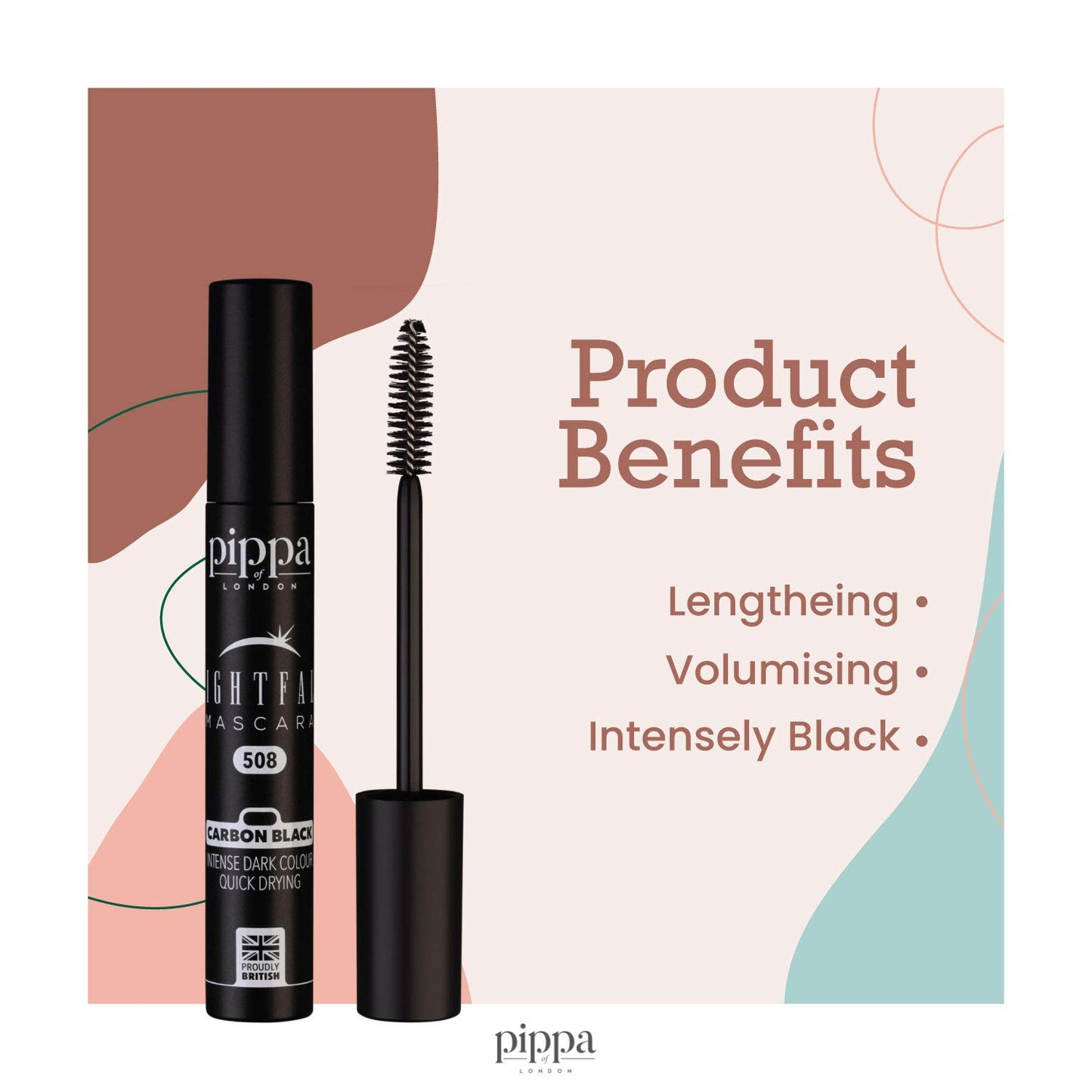 Pippa Of London Pippa of London Nightfall Mascara Black 508 - Clump Free Lengthening and Volume Mascara