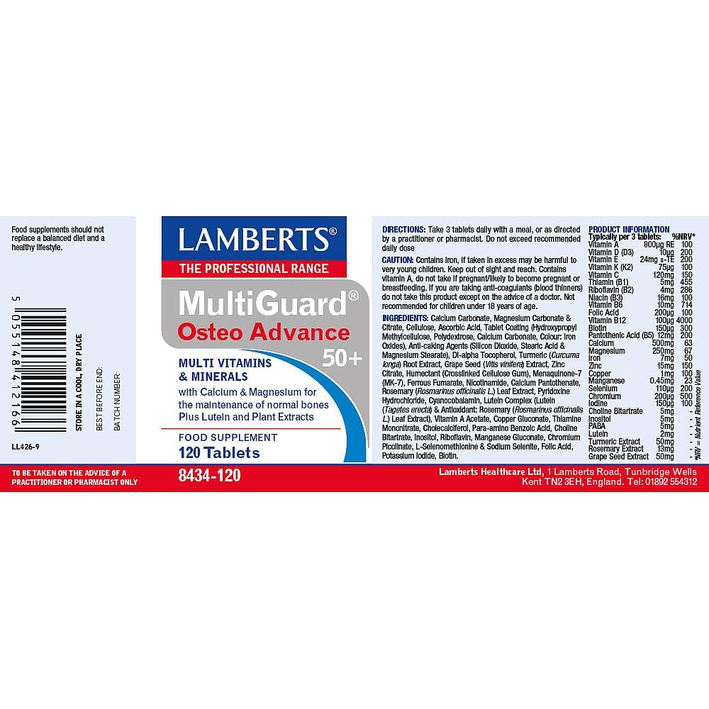 Lamberts MultiGuard OsteoAdvance 50+ – High Potency Multivitamin – Bone Support – 90 Tablets