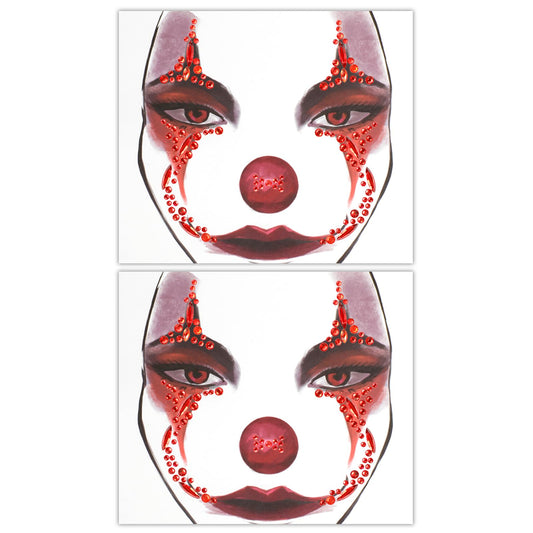 HOWAF 2 PCS Halloween Face Stickers Jewels, Clown Face Tattoos Rhinestone Temporary Tattoos for Clown Costume Halloween Costumes Men Women Kids, A