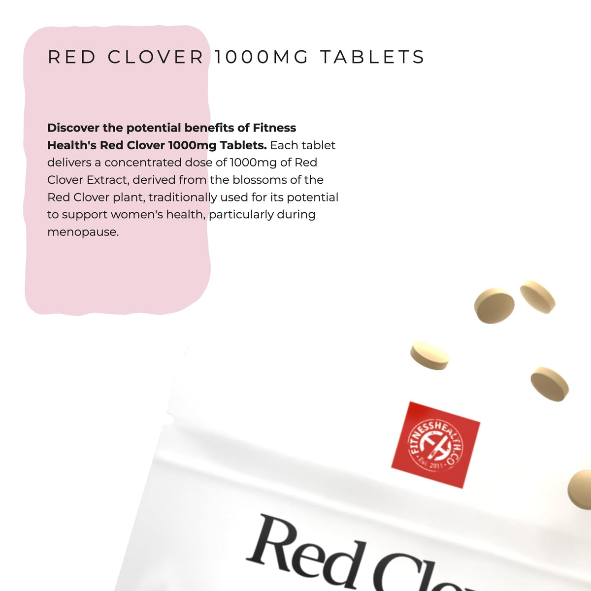 Fitness Health Red Clover Extract 1000MG 120 Tablet - Menopause and Hormonal Health Support - High Strength Isoflavone - Cardiovascular Health - Promote Skin and Hair Health