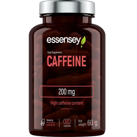 Essensey Caffeine 200mg Capsules - High Dose of Caffeine - Added Grapefruit Extract 50mg - Energise Your Day with a Natural Boost of Physical and Mental Performance - Dietary Supplement - 120 capsules