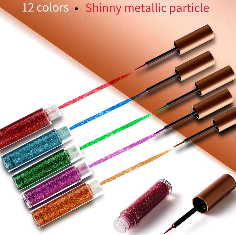 Glitter Liquid Eyeliner, OCHILIMA Long Lasting Waterproof Shimmer High Pigmented Silver Gold Metallic Colorful Eyeliners Glitter Makeup for Women
