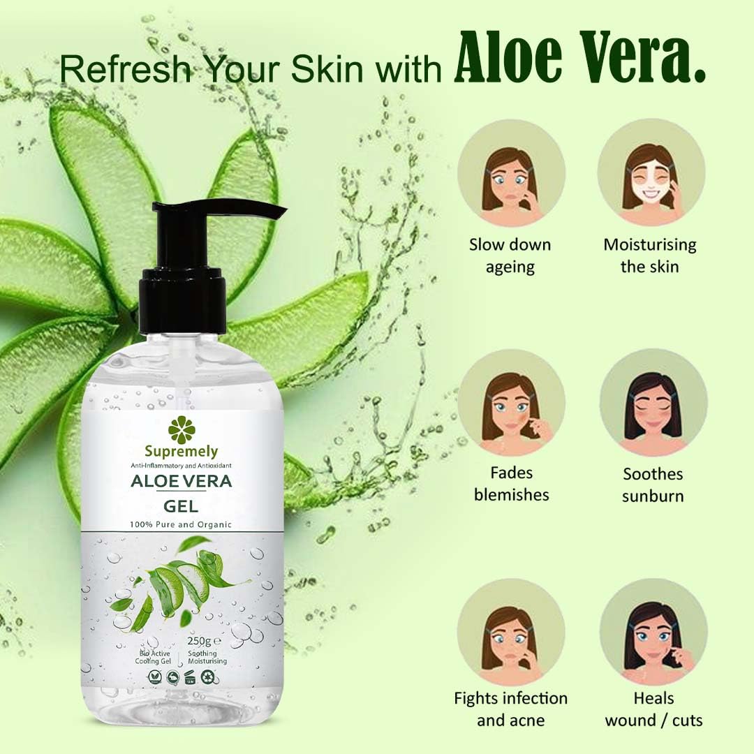 SUPREMELY Supremely Naturals Aloe Vera Gel | Nourishing Care for Hair, Skin, and Face | A Multi-Purpose Miracle for Head-to-Toe Hydration and Care