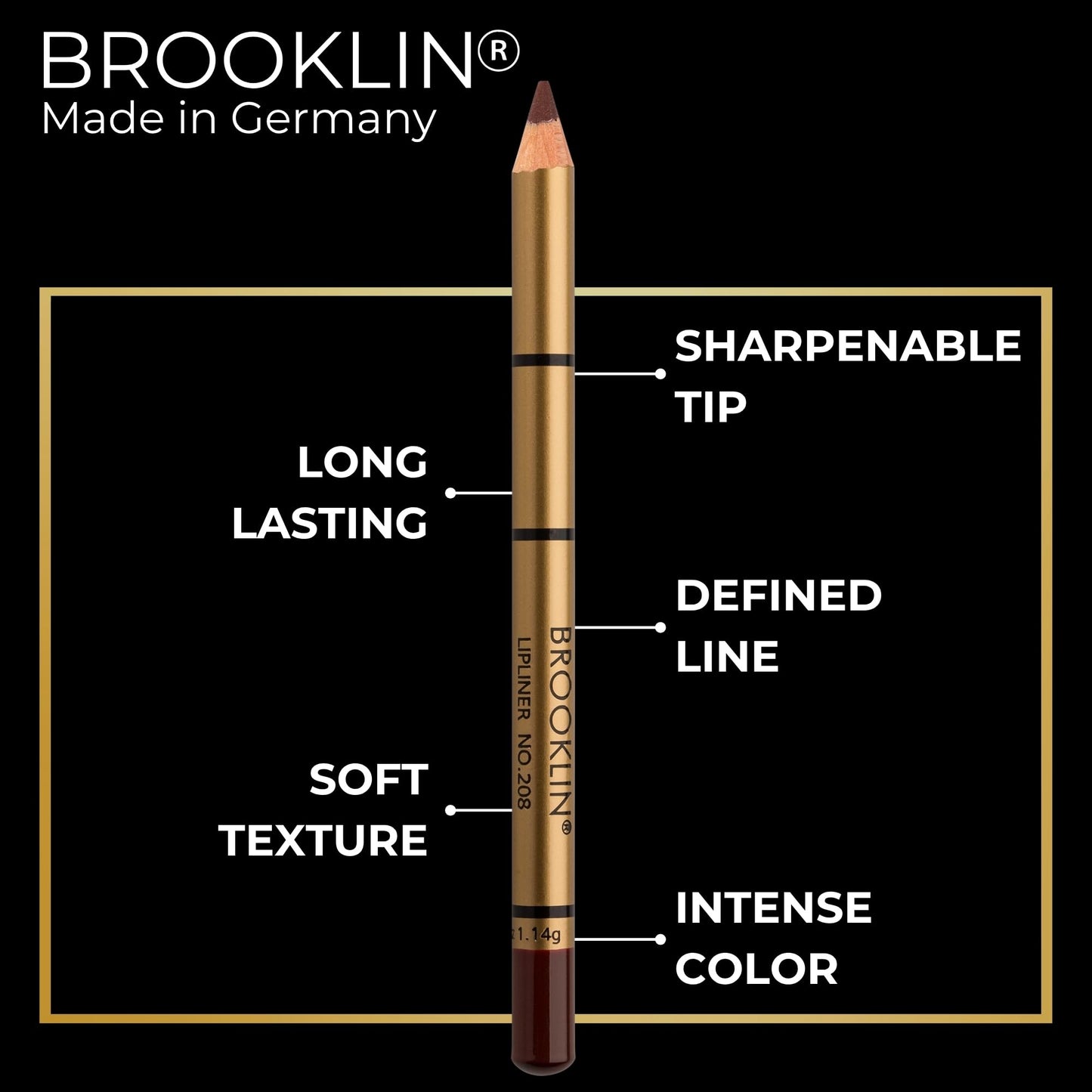 BROOKLIN IMPALA | Brooklin Waterproof Lipliner Color Bordeaux 208 | Permanent lip profiler | Water resistant lipstick | Long-term lipliner
