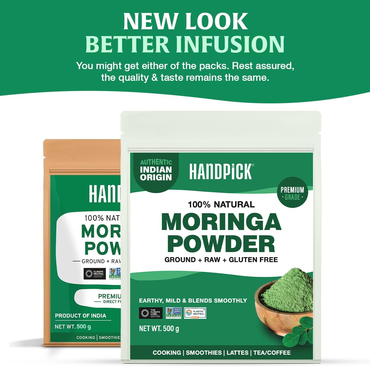 HANDPICK, Moringa Powder (500g/17.6oz) Pure Moringa Oleifera/Moringa Leaves | Resealable Zip Lock Pouch | Perfect for Cooking, Smoothies, Lattes & Moringa Tea