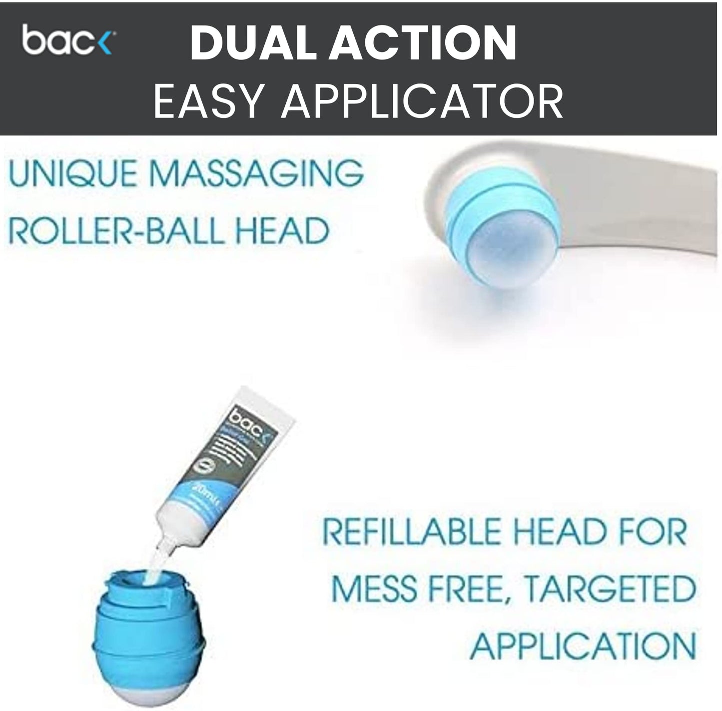 back BACK Easy Applicator | Deep Tissue Massager and Application of Your Favorite Topical Gel or Cream to Hard to Reach Areas