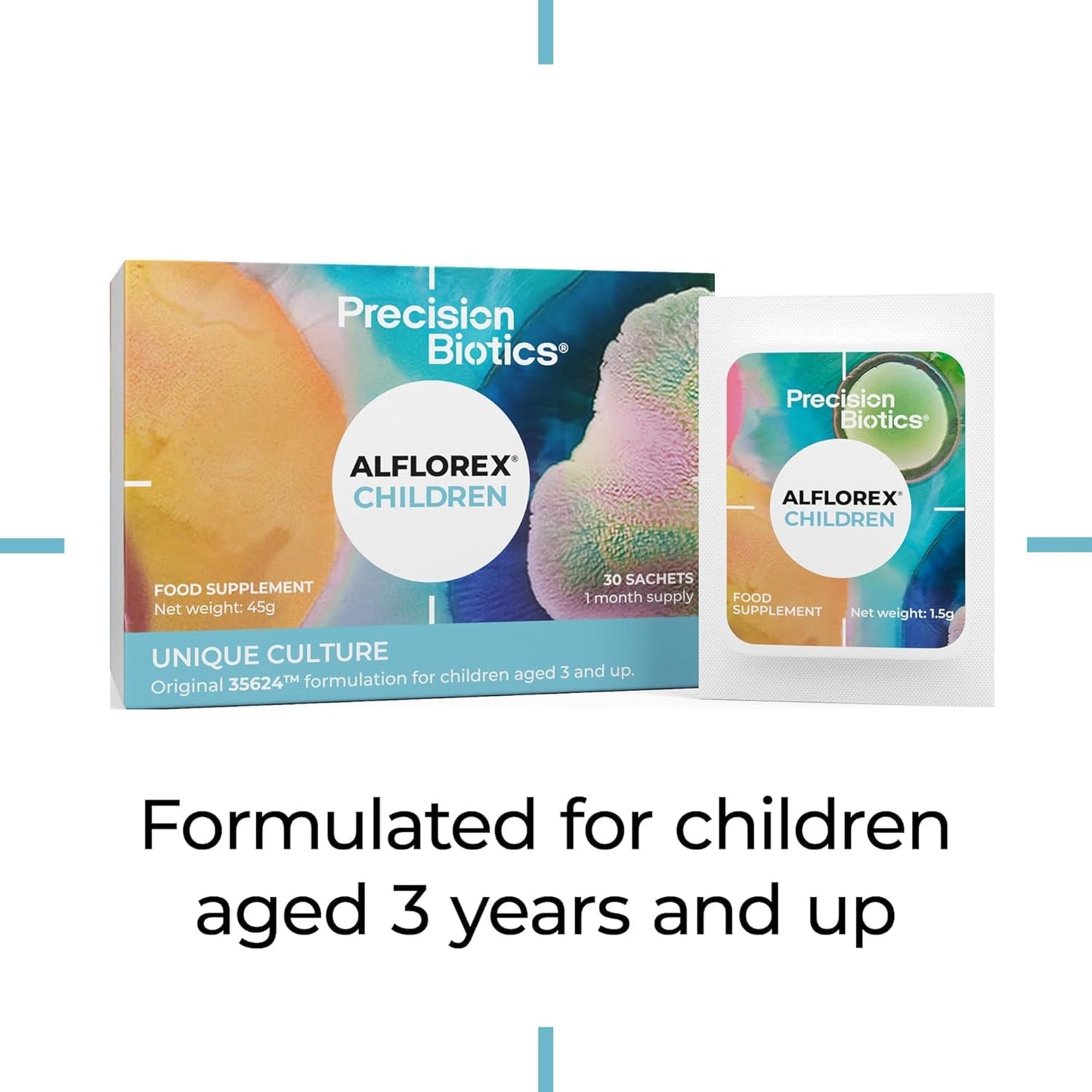 PrecisionBiotics Alflorex Children 12 Week Plan - Gut Health Probiotic Supplements with Unique Bifidobacterium Longum Bacteria Strain 35624 - Probiotics for Children Ages 3+ - Vanilla Flavour - 90 Powder Sachets