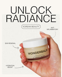 WONDERBALM Multi Use Balm All Purpose Skin Moisturising Cream for Face Body Hair Lips & Cuticles Hydrating Fast Absorbing Vegan Natural Skincare Korean Beauty Multi Award Winning British Brand (50ml)