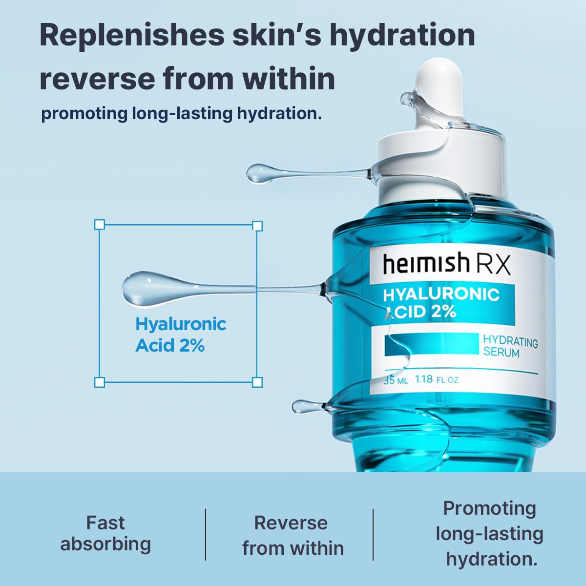 HEIMISH RX Hyaluronic Acid Hydrating Serum - Moisturizing Serum for face, Facial Serum for Sensitive skin, Non-greasy Formula with Hyaluronic Acid 2%, Panthenol, Korean Skincare, 35ml (1.18 fl. oz)