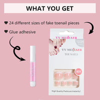 EONFAVE French Tip False Toenails - 24pcs Short Square Nude Pink White Toe Nails False - Natural Full Cover Acrylic Nails - Spring Summer Seaside Toe Nail Extensions for Women Girls