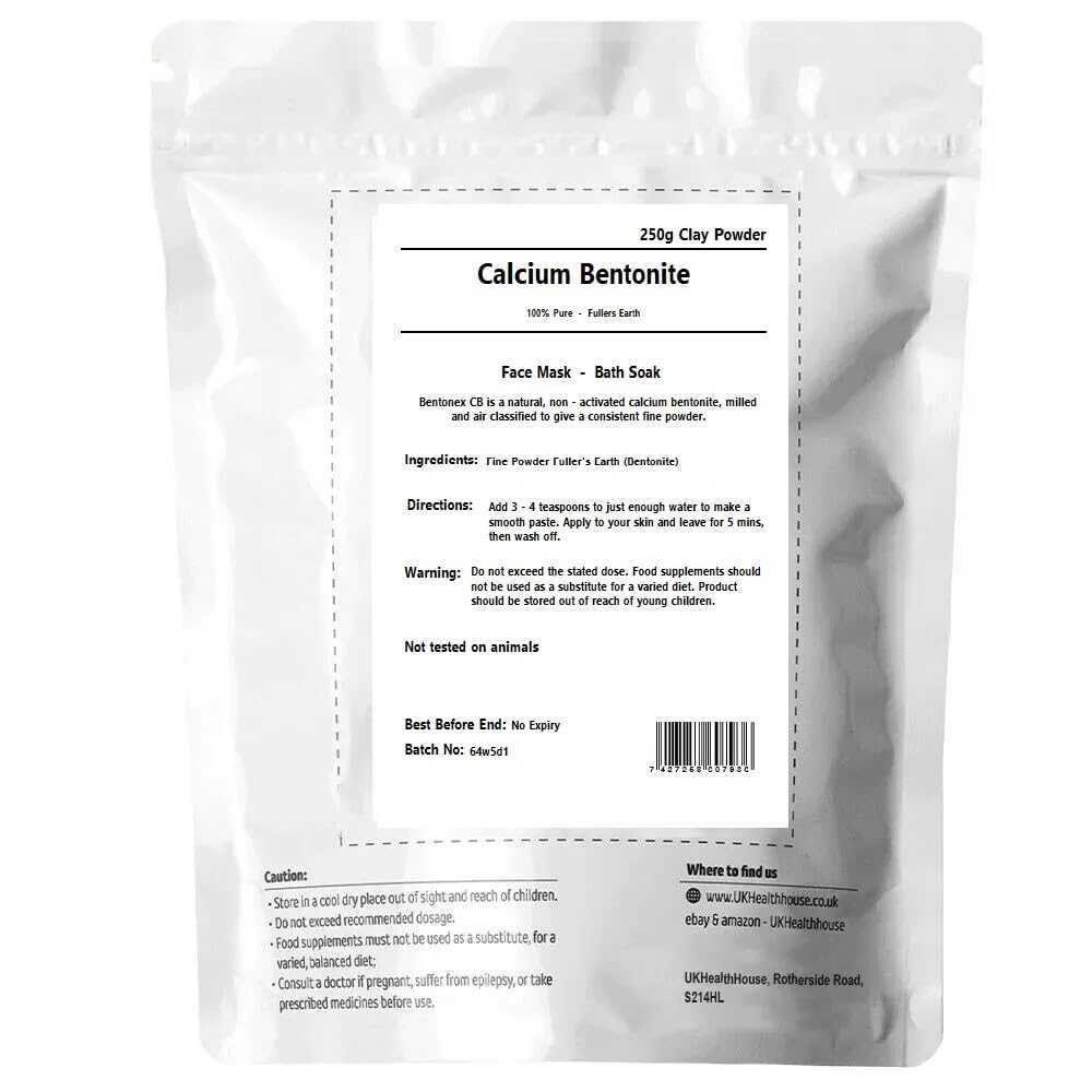 UKHealthHouse Calcium Bentonite Fuller's Earth Natural Detox Healing Clay Fine Powder Pure Full of Natural Minerals (250g)