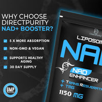 Directpurity Direct Purity NAD Supplements – 1150 mg Healthy Aging Liposomal NAD with Trans Resveratrol TMG and Piperine Blend Supports Cellular Health DNA Repair Energy and Metabolism – 60 Vegan Capsules